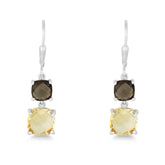Sterling Silver 6mm and 8mm Square Smokey and Citrine Prong Set Double Drop Down Earrings
